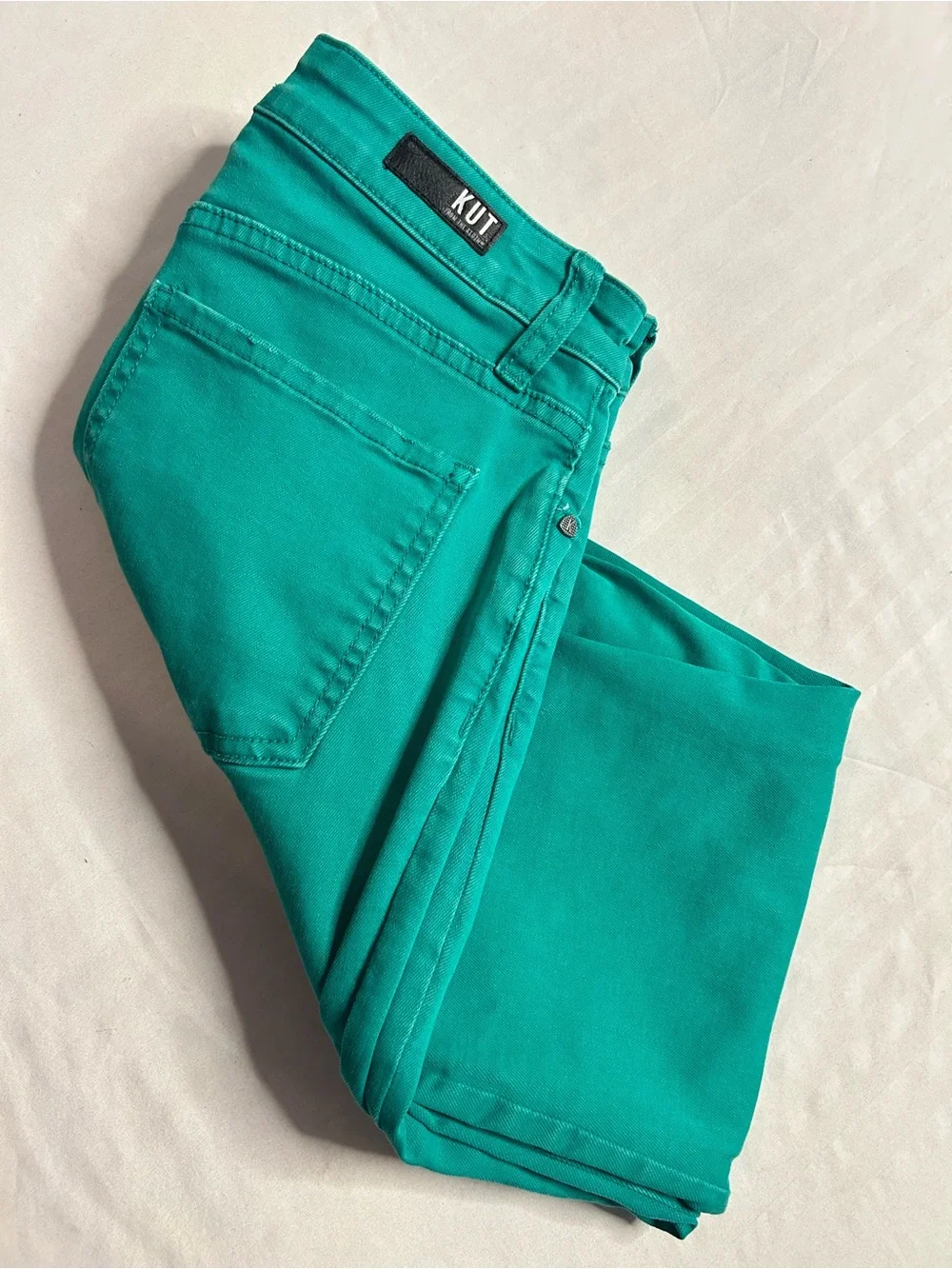 KUT From the Kloth Jeans Women’s Size 4 Teal Green Button Fly Raw Hem Ankle - Picture 2 of 4